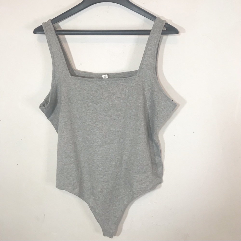 BP Gray Square Neck Sleeveless Thong Bodysuit